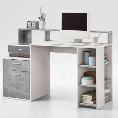 Bureau avec rangements en bois gris - BU13021