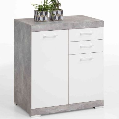 Commode 2 portes 2 tiroirs en bois blanc et gris - CO13003