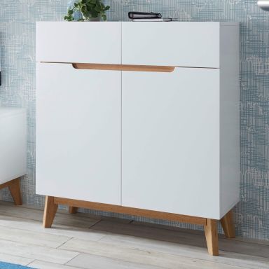 Commode 4 tiroirs 2 portes en bois blanc et chêne - CO16001-2