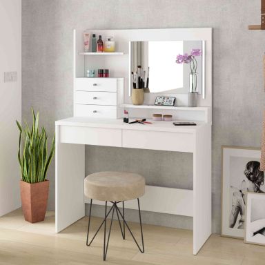 Coiffeuse 3 tiroirs avec miroir en bois blanc - CF9030