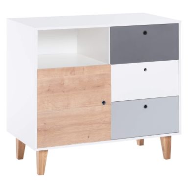 Commode bébé 3 tiroirs 1 porte en bois naturel