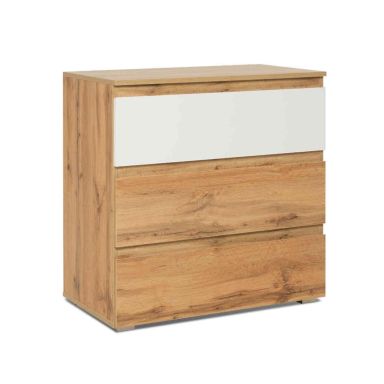 Commode 3 tiroirs en bois naturel et blanc - CO7018