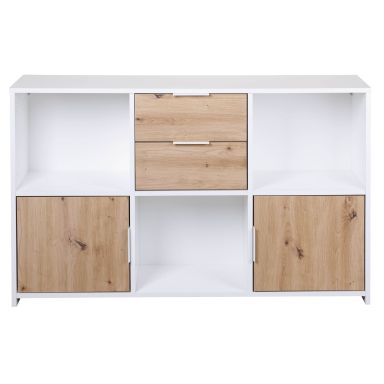 Commode 2 tiroirs et 2 portes en bois blanc et chêne artisan - CO12096