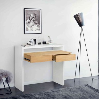 Bureau coulissant avec tiroirs en bois blanc et imitation chêne - BU0055