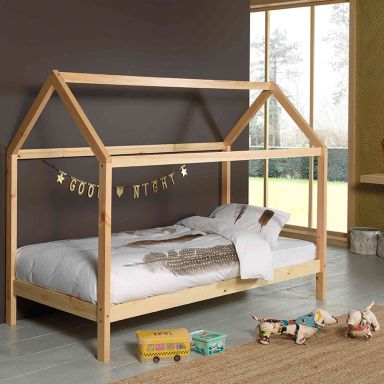 Lit cabane enfant en bois massif naturel 90x200 - LT2020