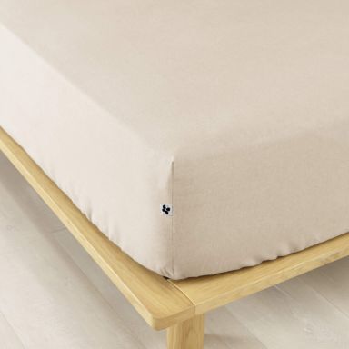 Drap housse flanelle beige 90x190 cm