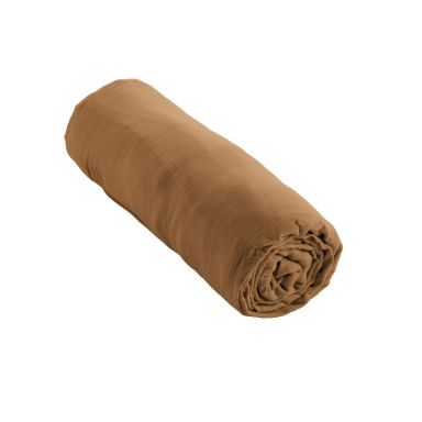 Drap housse bonnet 30 cm 100% gaze de coton unie marron 200x200 cm