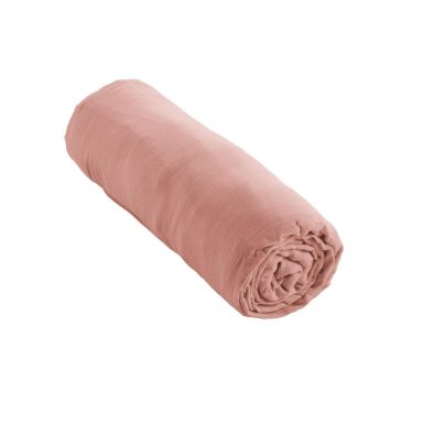 Drap housse bonnet 30 cm 100% gaze de coton unie rose 200x200 cm