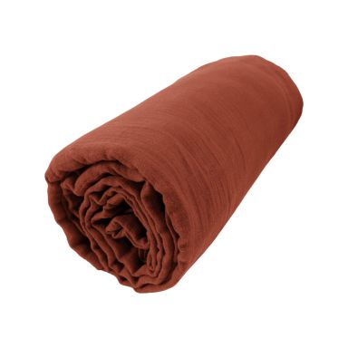 Drap housse bonnet 30 cm 100% gaze de coton unie terracotta 200x200 cm