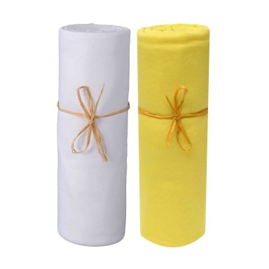 Lot de 2 draps housses bébé jersey bio blanc et jaune or 60x120