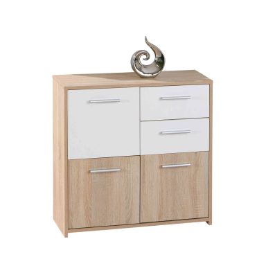 Commode 3 portes 2 tiroirs en bois imitation chêne sonoma et blanc- CO12053-1