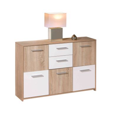 Commode 4 portes 2 tiroirs en bois imitation chêne sonoma et blanc - CO12053-3