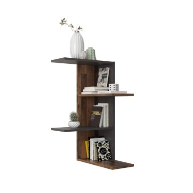 Etagère murale d'angle en bois old style foncé - ET13038-3