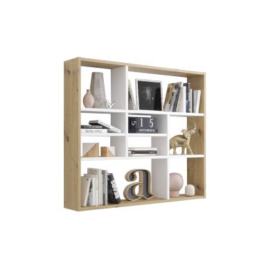 Etagère murale à cases en bois chêne artisan et blanc brillant - ET1304-1