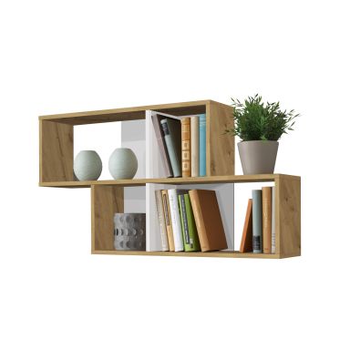 Etagère murale 4 cases en bois imitation chêne artisan et blanc - ET13042-1