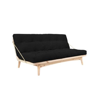 Banquette ajustable FOLK en pin massif naturel avec matelas futon noir 130x190