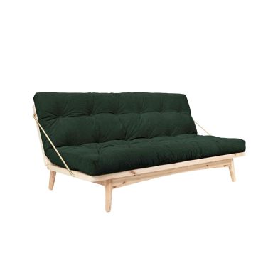 Banquette ajustable FOLK en pin massif naturel avec matelas futon vert 130x190