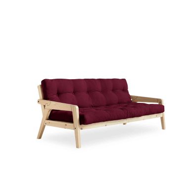 Banquette ajustable en pin massif naturel avec matelas futon bordeaux 130x190