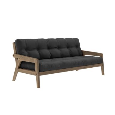 Banquette ajustable GRAB en pin massif foncé avec matelas futon anthracite 130x190 