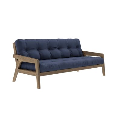 Banquette ajustable GRAB en pin massif foncé avec matelas futon bleu marine 130x190 