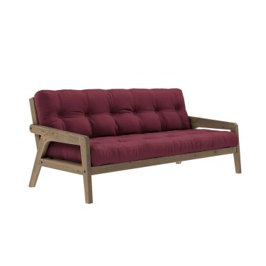 Banquette ajustable GRAB en pin massif foncé avec matelas futon bordeaux 130x190 