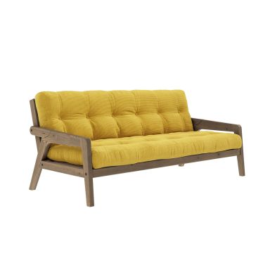 Banquette ajustable GRAB en pin massif foncé avec matelas futon jaune 130x190