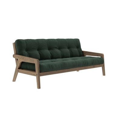 Banquette ajustable GRAB en pin massif foncé avec matelas futon vert foncé 130x190 