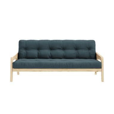 Banquette ajustable en pin massif naturel avec matelas futon bleu pétrole 130x190