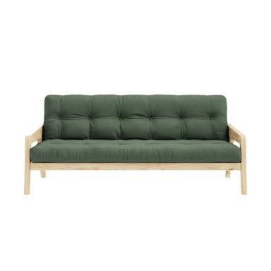 Banquette ajustable en pin massif naturel avec matelas futon vert olive 130x190