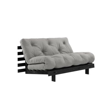 canapé convertible en pin massif noir avec matelas futon gris