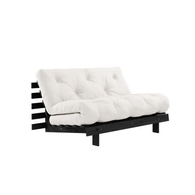 Canapé convertible en pin massif noir avec matelas futon beige 140x200