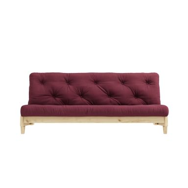 Banquette ajustable en pin massif naturel avec matelas futon bordeaux 140x200