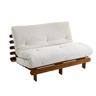 Ensemble matelas futon en coton et structure en bois massif noisette 140x200 Ecru