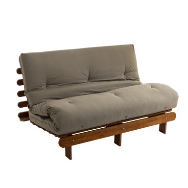 Ensemble matelas futon en coton et structure en bois massif noisette 140x200 Taupe