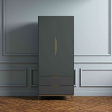 Armoire 2 portes 2 tiroirs en bois anthracite avec pieds en acier - BI0048