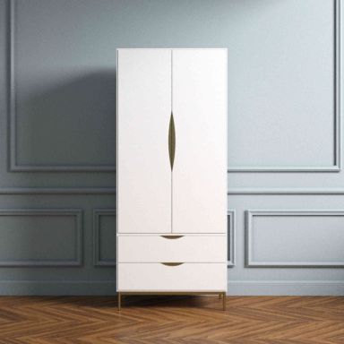 Armoire 2 portes 2 tiroirs en bois blanc avec pieds en acier - BI0048