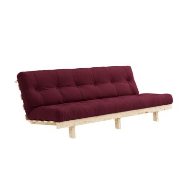 Banquette ajustable LEAN en pin massif naturel avec matelas futon bordeaux 130x190