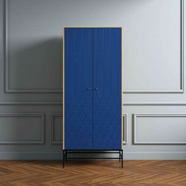 Armoire 2 portes en bois bleu marine avec pieds en acier - BI0049