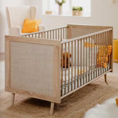 Lit bébé à barreaux en bois clair effet cannage 70x140 - LT7085