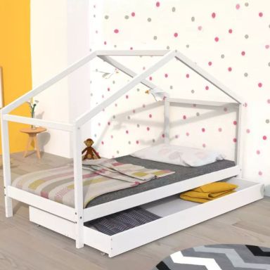 Lit cabane enfant avec tiroir en bois blanc 90x190 - LT14006