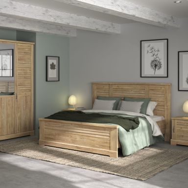 Lit en bois clair imitation châtaignier 140x190 - LT5066