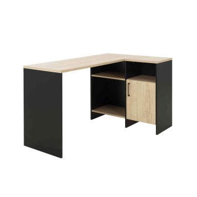 Bureau d'angle en bois imitation châtaignier naturel et noir - BU5040