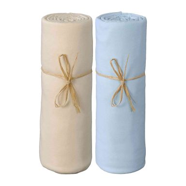 Lot de 2 draps housses bébé jersey bio écru et bleu 60x120 