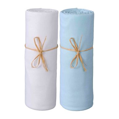 Lot de 2 draps housses bébé jersey bio spécial Cododo 50x80 blanc et bleu