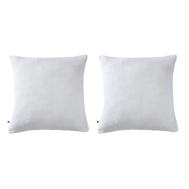 Lot de 2 taies d'oreillers brodées double gaze de coton blanc 60x60