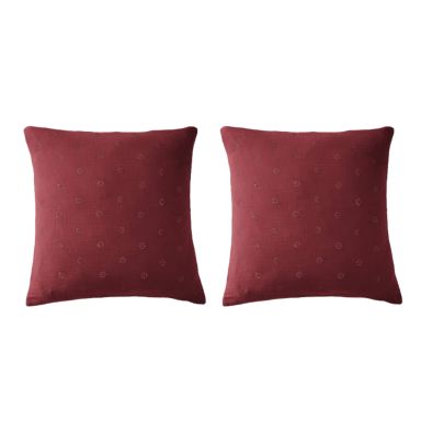 Lot de 2 taies d'oreillers brodées double gaze de coton bordeaux 60x60