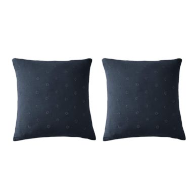 Lot de 2 taies d'oreillers brodées double gaze de coton marine 60x60