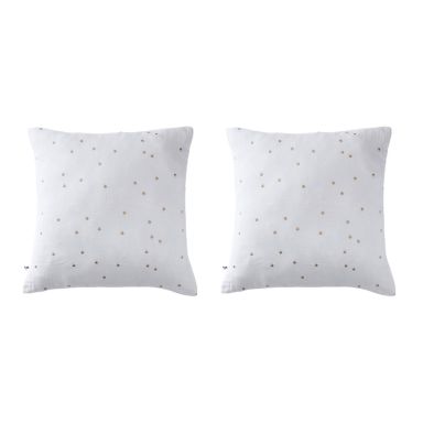 Lot de 2 taies d'oreillers à pois brodés double gaze de coton blanc 60x60