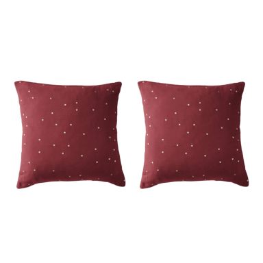 Lot de 2 taies d'oreillers à pois brodés double gaze de coton bordeaux 60x60