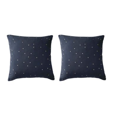 Lot de 2 taies d'oreillers à pois brodés double gaze de coton marine 60x60